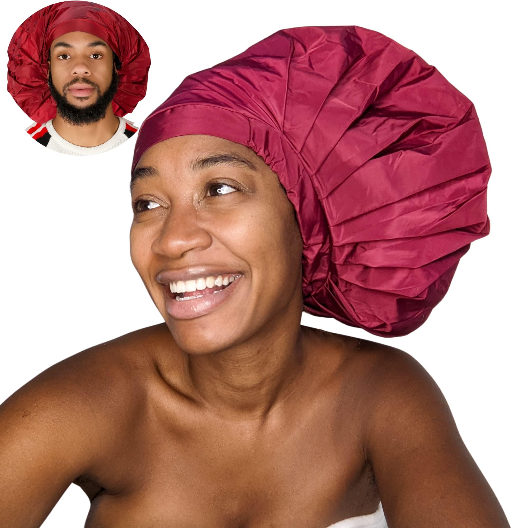 TTAT Try This an That TTAT Shower Cap Jumbo Size for Men & Women With Afro, Long Dreadlocks, Locs, Box Braids, Coily, Voluminous & Long Hair, Waterproof, Washable, Reusable & Adjustable (Maroon)