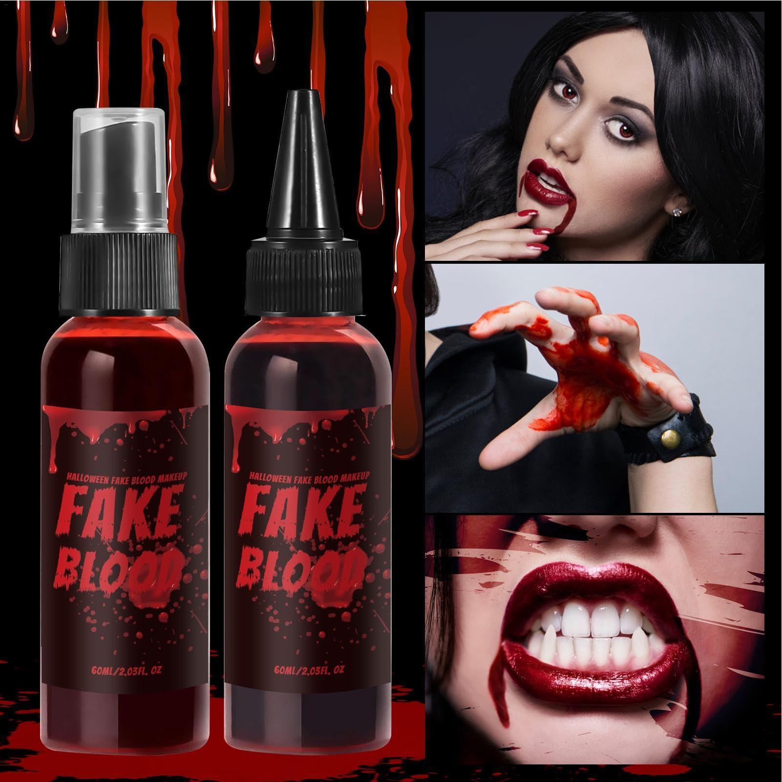 Generic Halloween Fake Blood Makeup Kit, Washable Special Effectss SFX, Fake Vampire Blood, Washable Fake Dripping Blood And Spray, For Photography, Dramas, Makeup Teaching, Halloween