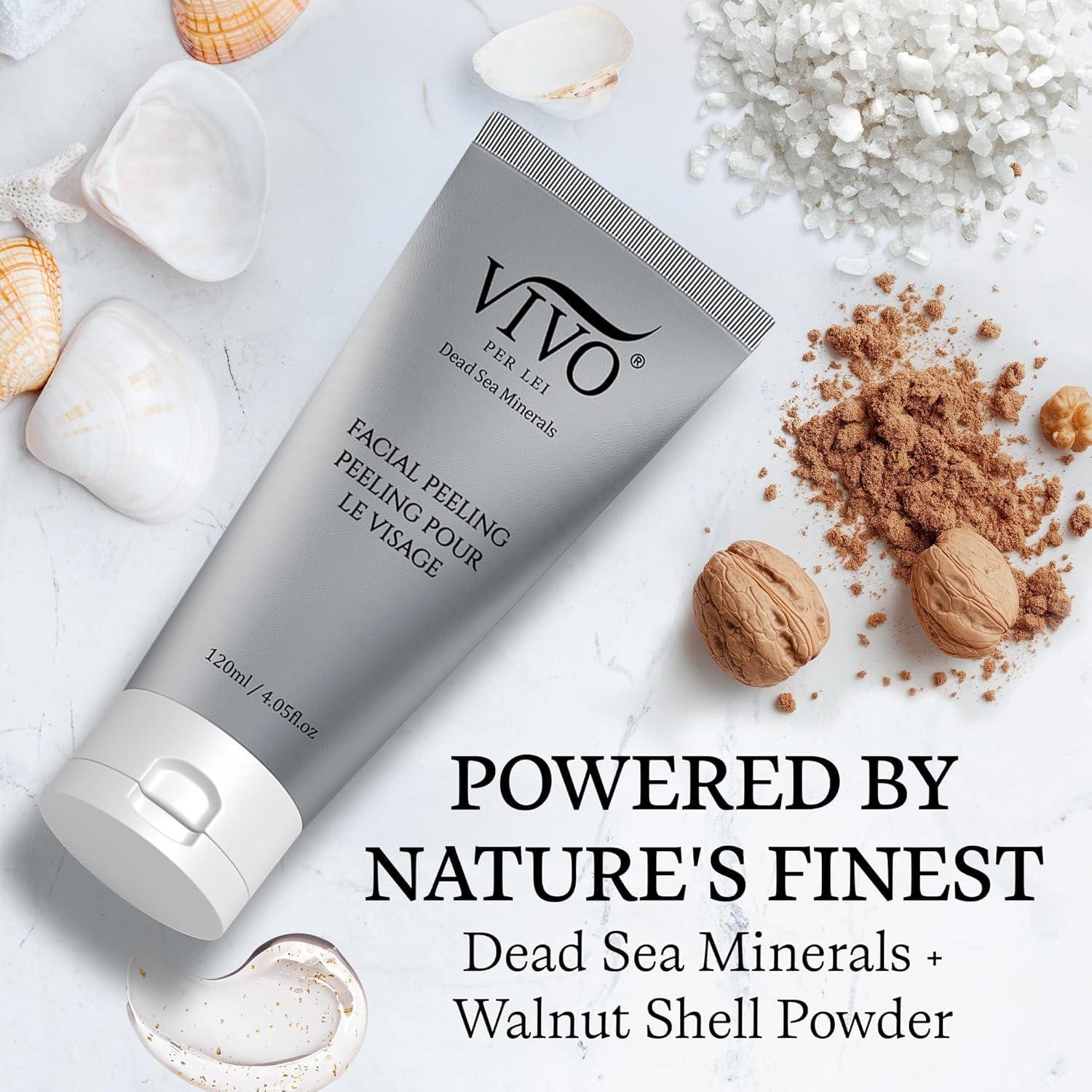 Vivo Per Lei Vivo Per Lei Facial Peeling Gel - Contains Dead Sea Minerals and Nut Shell Powder - Gentle Face Exfoliator Scrub and Blackhead Remover - Pack of 3