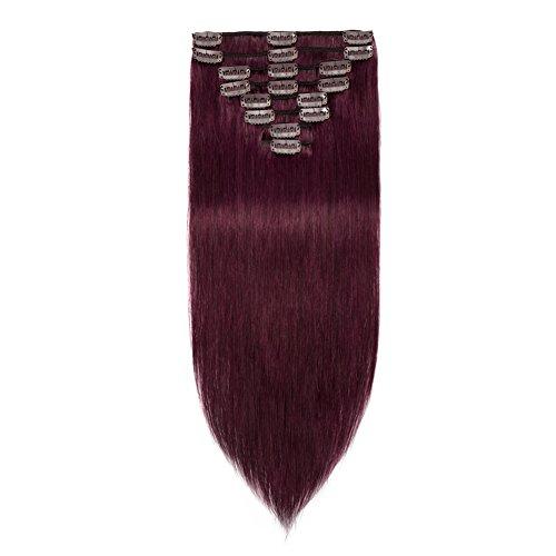MY-LADY MY-LADY Clip In Hair Extensions Real Human Hair 20 Inch 8pcs Remy Real Hair Extension Clip ins #99J Burgundy Wine Red 105g Silky Straight Full Head Soft Natural Extension