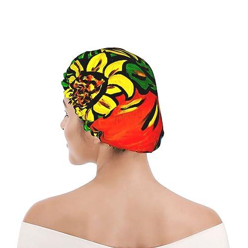 PAILON Sunflower Yellow Cute Large Shower Cap For Women Men Reusable Shower Caps Waterproof Shower Cap For Braids & Long Hair shower bonnet with PEVA lined&Elastic Band Fashion showercap