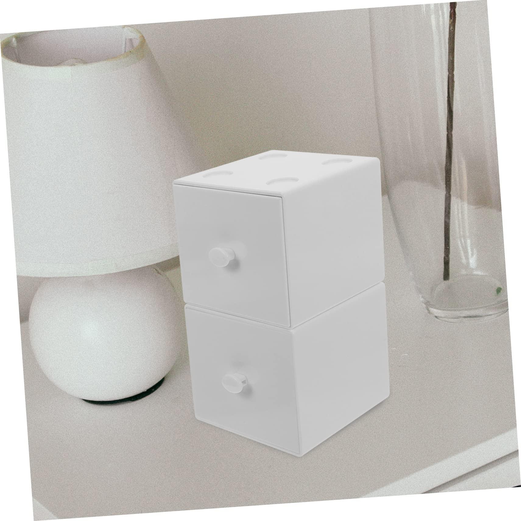 Hoement Hoement 2pcs Storage Box Holder Canisters Organiser Compartments Skincare Baskets Makeup Organizers and Storage Office Organization Make up Brushes Holder Cabinet Hat Pot Chrome White