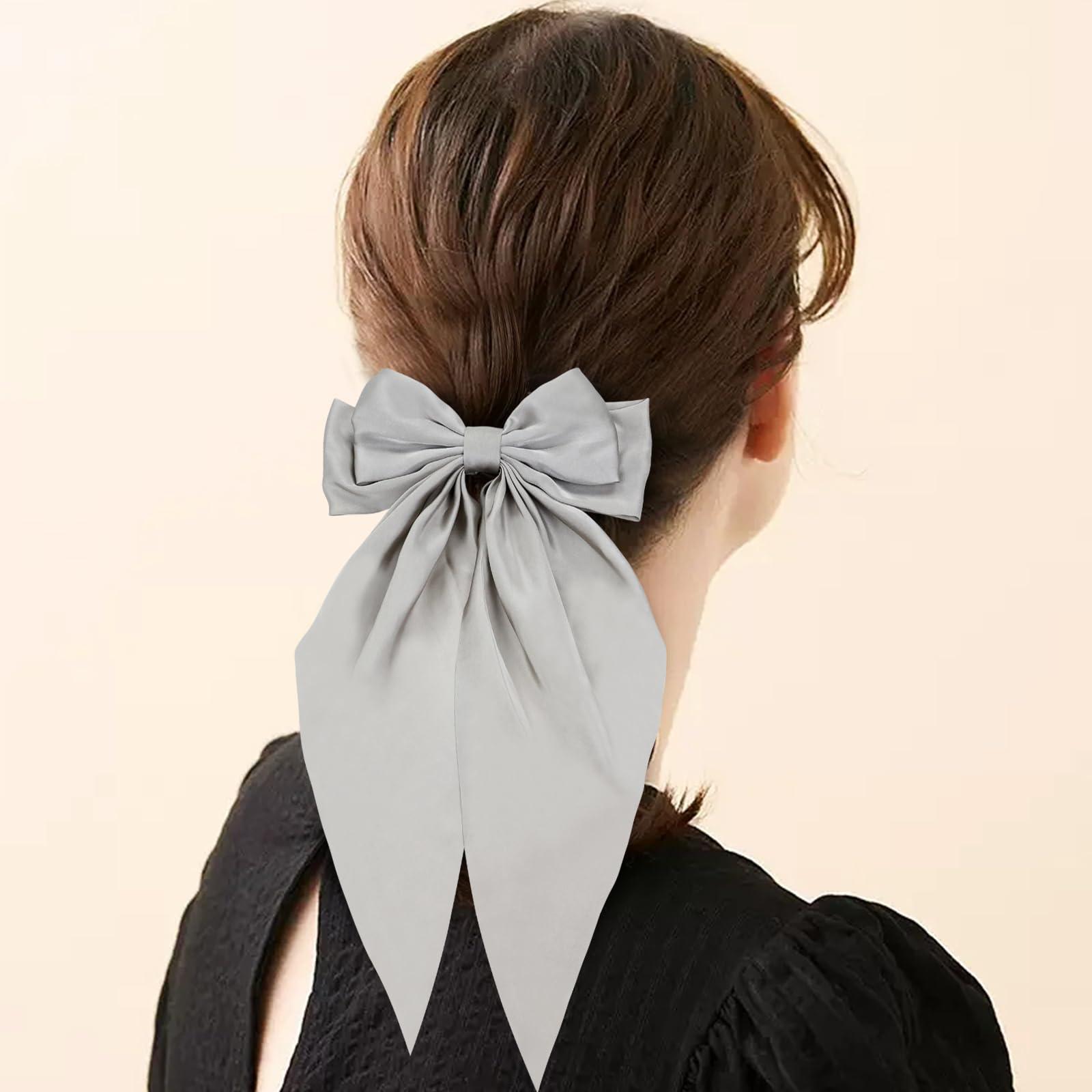 Cinaci Cinaci 8 Pieces Silky Satin Big Hair Bows for Women Girls Teens, Fancy Long Tail Bow Hair Clips French Hair Barrettes Hair Accessories