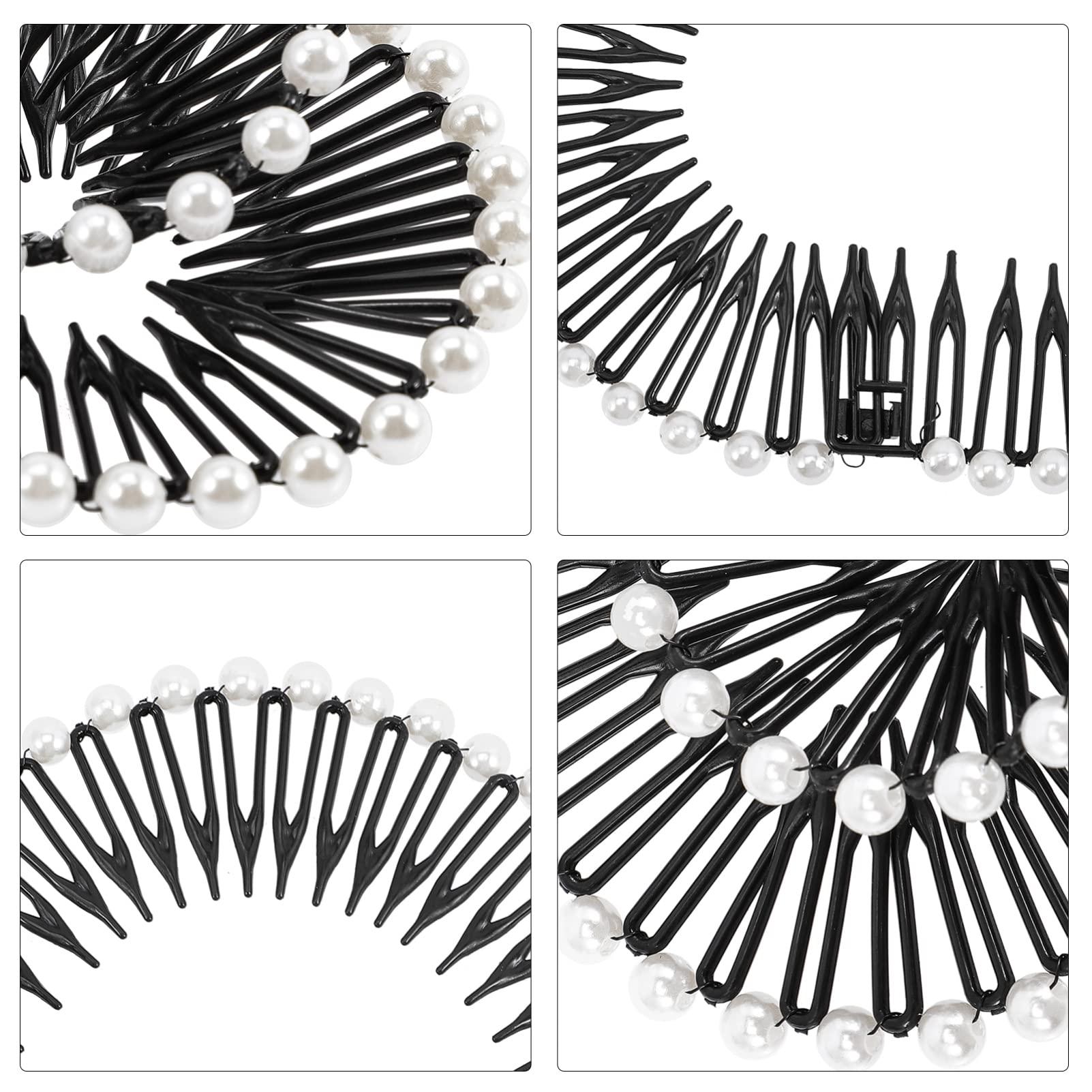 LALAFINA LALAFINA 90s Headband 6Pcs Full Circular Stretch Comb Flexible Plastic Circle Pearl Hair Comb Headband Hairband Holder for Women Girls Headbands