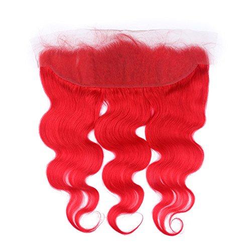 Generic Brazilian Virgin Hair Weaves With Frontal Closure Ruby Red Body Wave Hair Wefts With Lace Frontal Bleached Knot 13x4 Frontal With Body Wave Red Colored 3Bundles Extensions (18 18 18+16 inch closure)