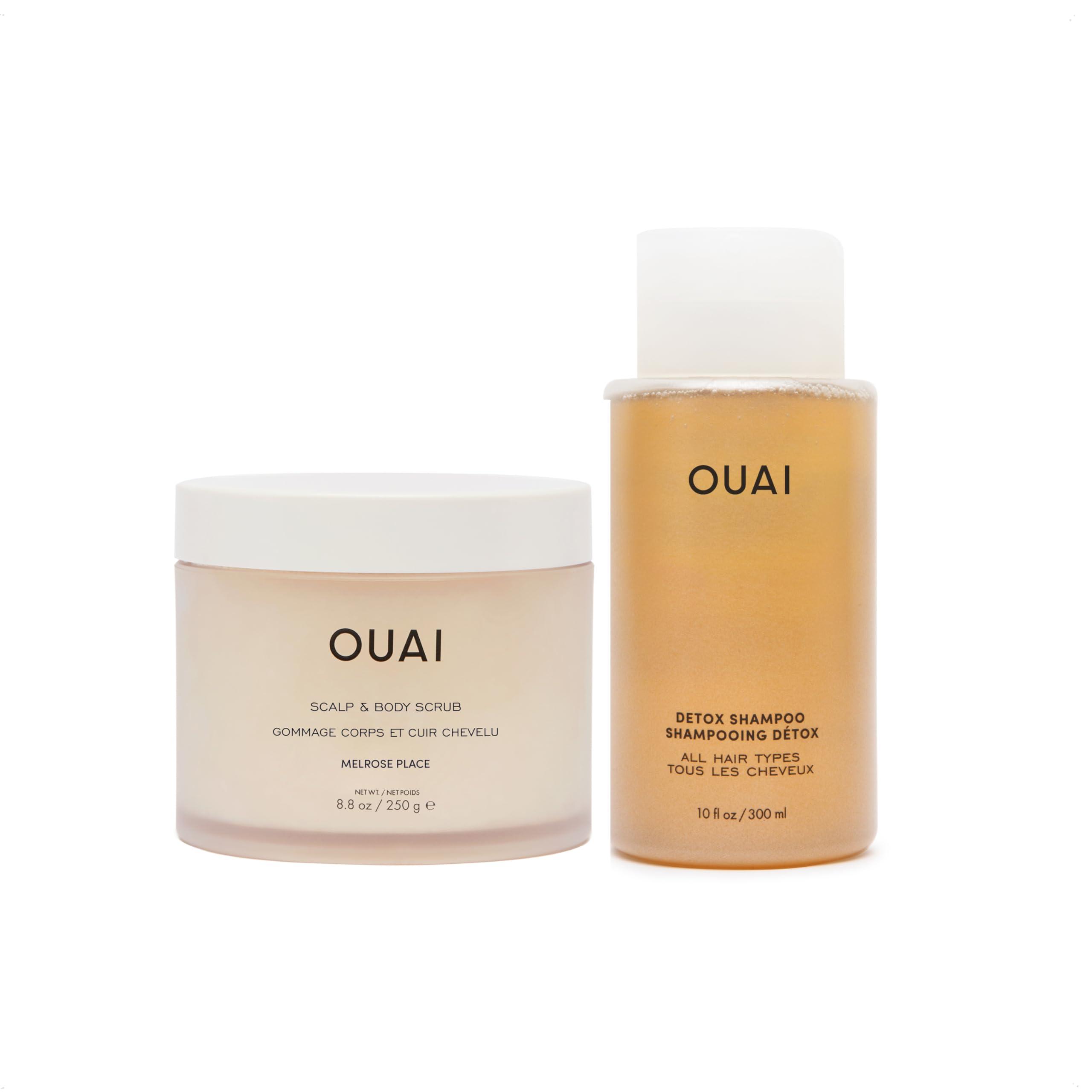 OUAI OUAI Detox Duo - Clarifying Detox Shampoo with Apple Cider Vinegar & Keratin + Foaming Scalp & Body Scrub Exfoliator that Cleanses and Removes Buildup - Sulfate-Free Hair Care (2 Count, 10 oz/8.8oz)