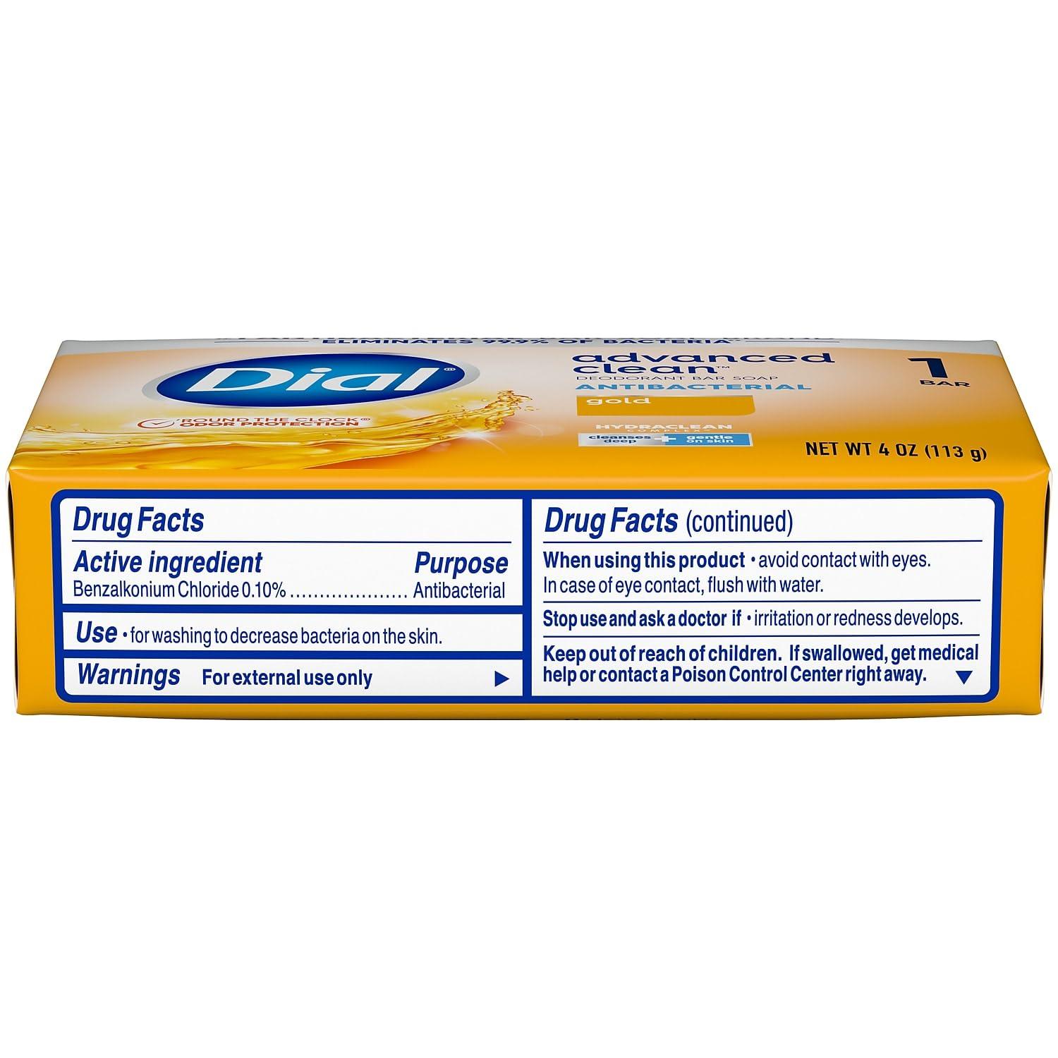 Dial Dial Advanced Clean Antibacterial Deodorant Bar Soap, Gold Scent, 4 Oz., 36 Bars/Box (00052336926172)