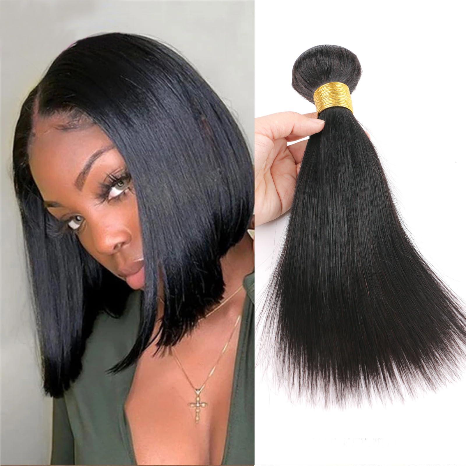 huarisi huarisi Straight Human Hair Bundles For Black Women Brazilian 8 Inch Bundles Human Hair Single 100% Unprocessed Virgin Weave Bundles Human Hair Raw Remy Hair Bundles Natural Black