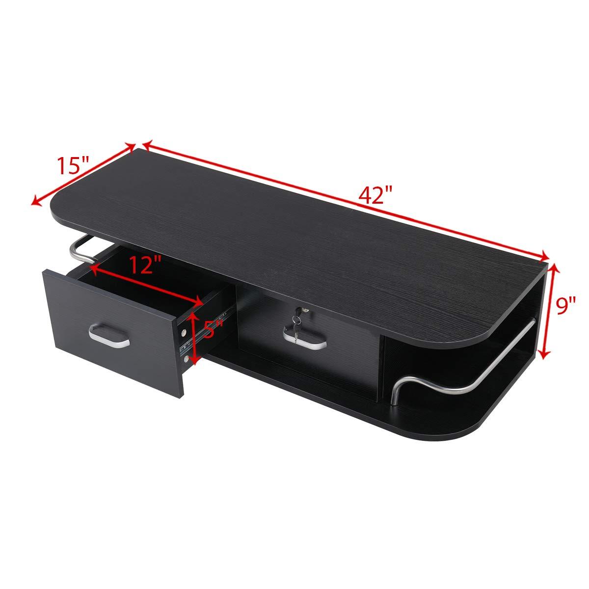 PENNYNANA PENNYNANA Multifunctional Wall-Mounted Salon Station,Barber Stations for Hair Stylist with 2 Drawers,for Beauty Salon or SPA, Barber Shop, Home & Bathroom, Black