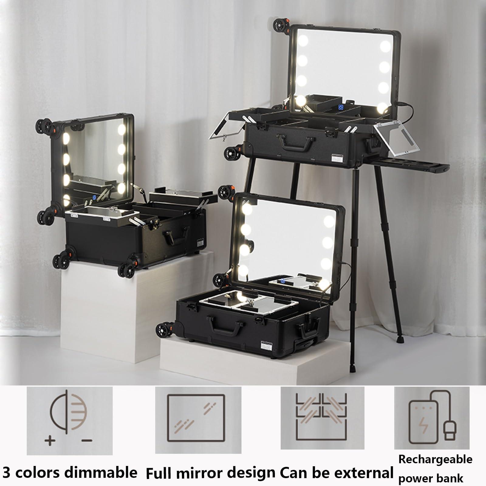 ROFBIHG Rolling Makeup Case Train Case Cosmetic Trolley, Cosmetology Case on Wheels Beauty Travel Case Rolling Cosmetic Organizers, Makeup Organizer for Vanity, Make up Organizers Storage ( Size : B(With shel