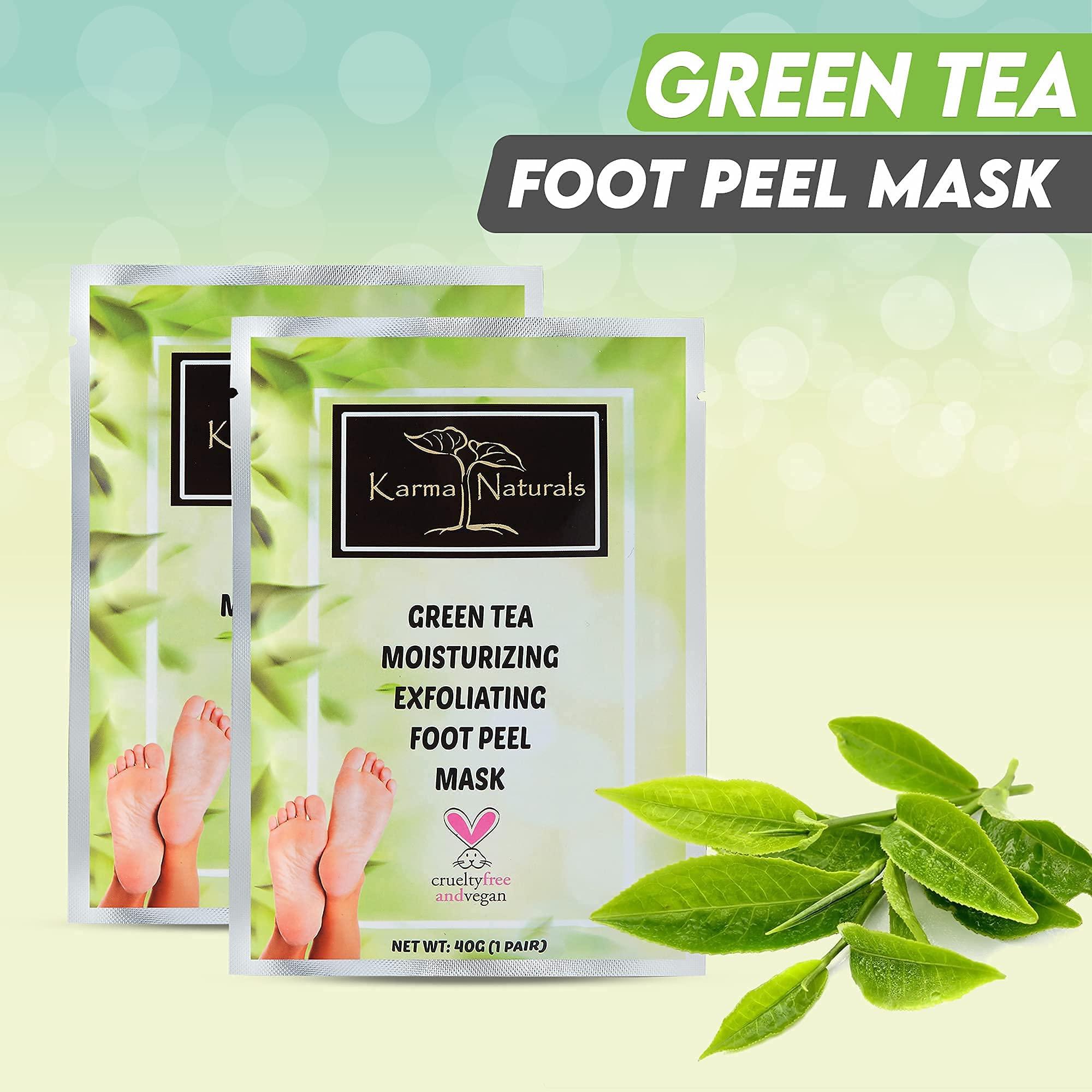 karma organic Foot Peel Mask Green Tea Moisturizing Exfoliating Foot Masks - Karma Organic Feet Peeling Masks for Dry ed Feet, Remove Dead Skin & Calluses - Removes & Repairs Rough Heels, Dry Toe Skin (Pack of 2)