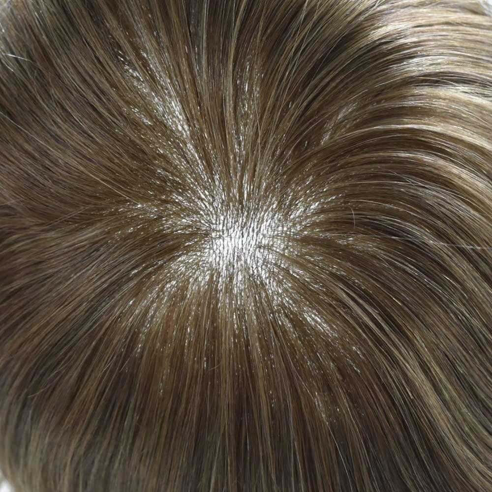 F M FACE MIRACLE NEW YORK F M FACE MIRACLE NEW YORK Mens Toupee 0.12mm Thickness Skin Hair Systems For Men Durable Mens Hair Replacement System Natural Hairline Toupee For Men PU8 X10#6 Light Brown-120% density