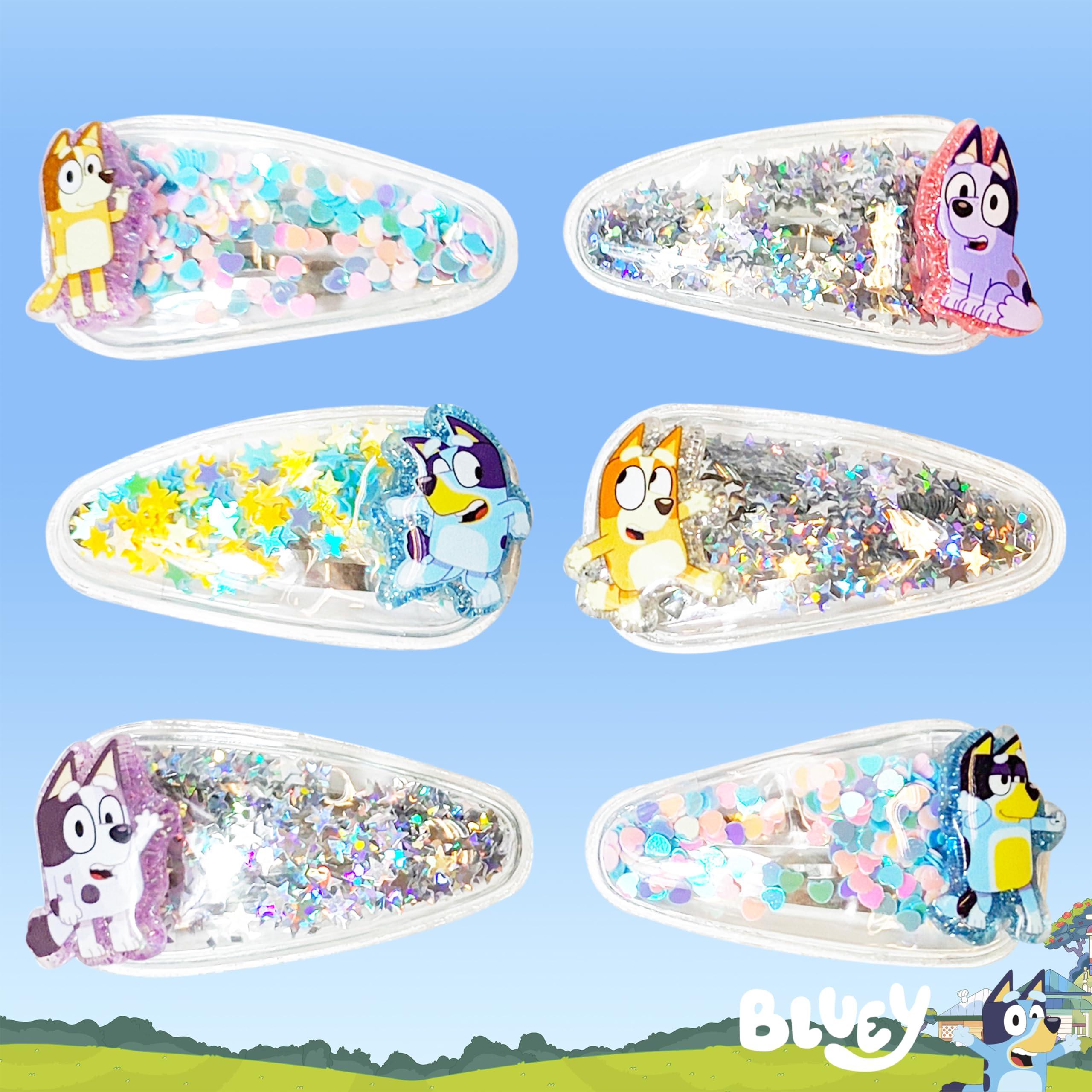LUV HER LUV HER Bluey Hair Accessories For Girls, 6pc Cute Hair Clips with Favorite Bluey Character Charms, Magical Confetti Hair Clips, Ages 3+