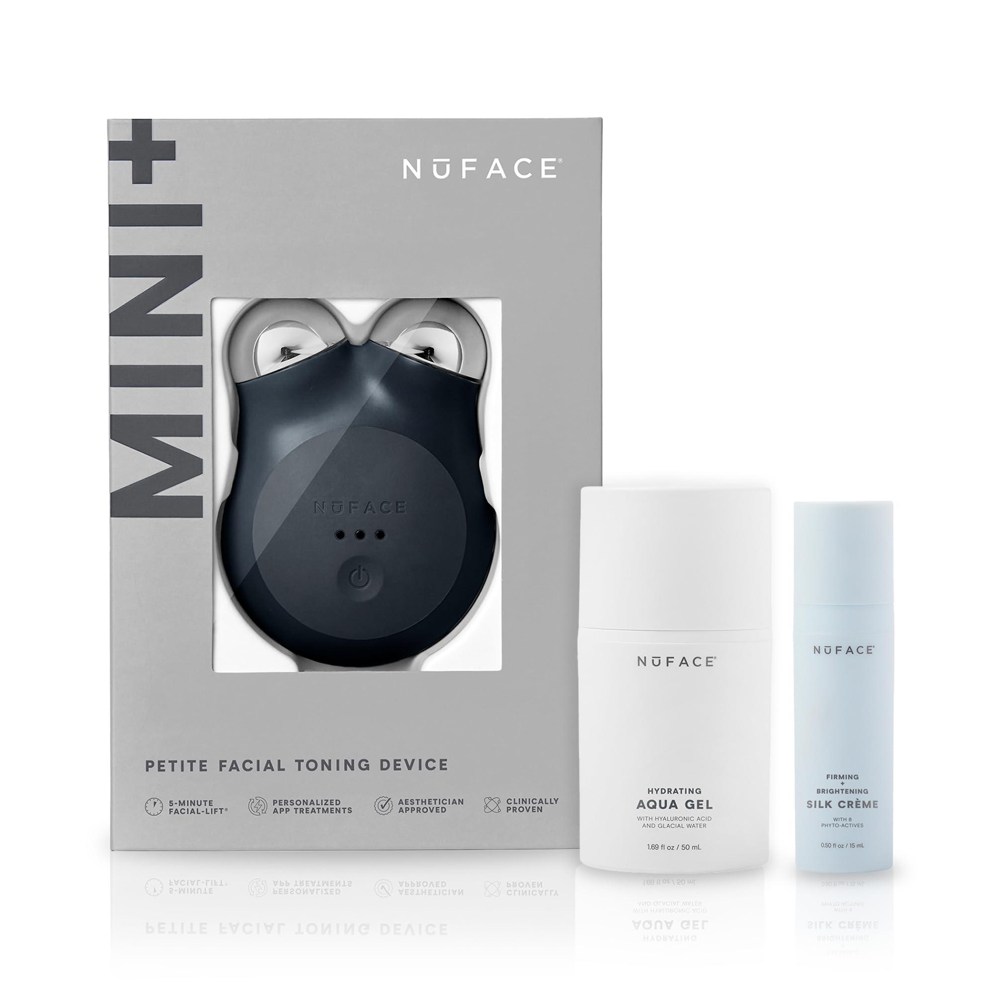 NuFACE NuFACE MINI+ Microcurrent Facial Device Kit - FDA Cleared Face Sculpting & Skin Tightening Device to Contour, Lift & Tone + Microcurrent Gel Activator & Silk Creme - Midnight Black