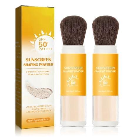 Jaysuing Mineral Powder Sunscreen, Powder Sunscreen for Face,Mineral SPF 50 PA+++ Sunscreen Powder,Long-Lasting Lightweight Breathable Sunscreen Power Brush