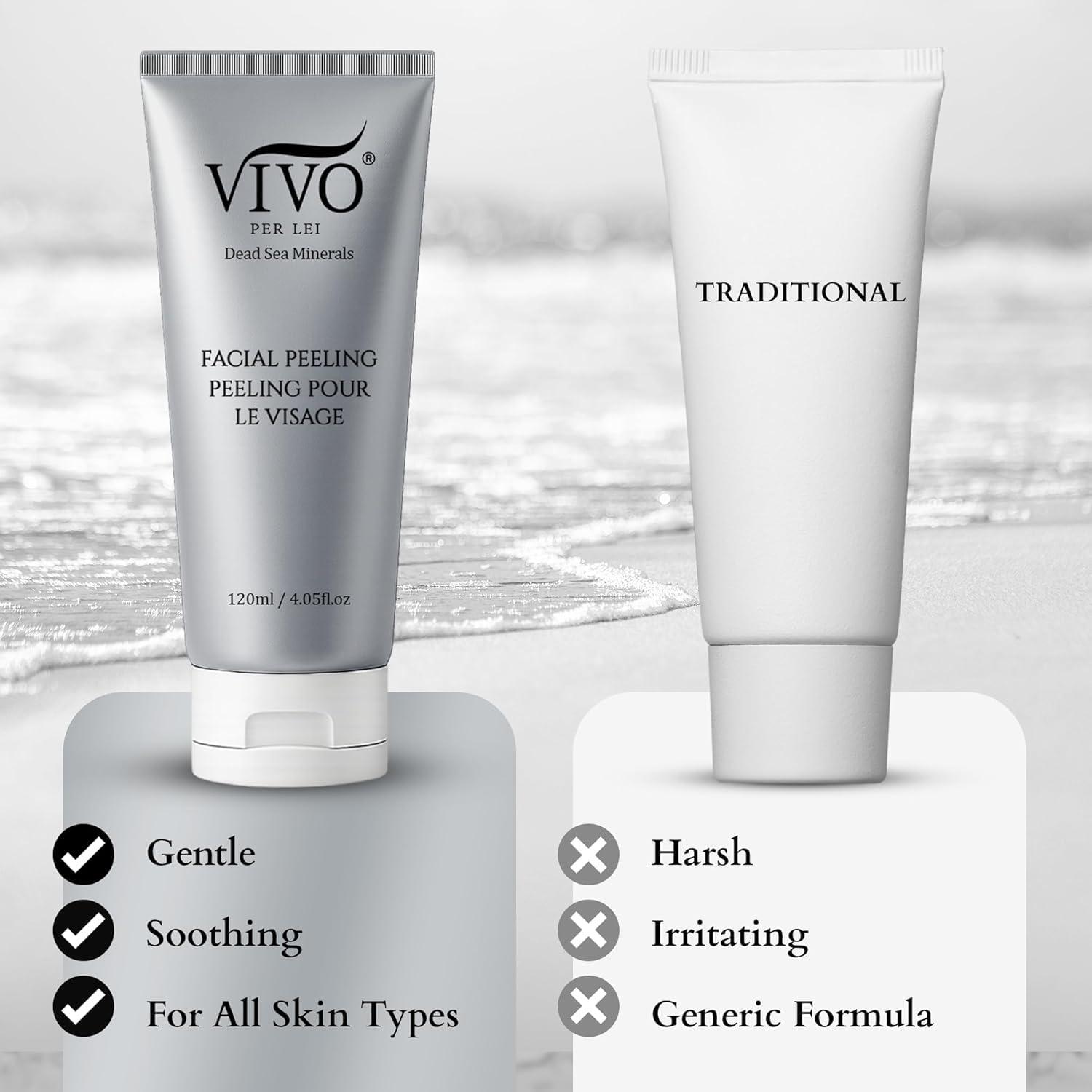 Vivo Per Lei Vivo Per Lei Facial Peeling Gel - Contains Dead Sea Minerals and Nut Shell Powder - Gentle Face Exfoliator Scrub and Blackhead Remover - Pack of 3
