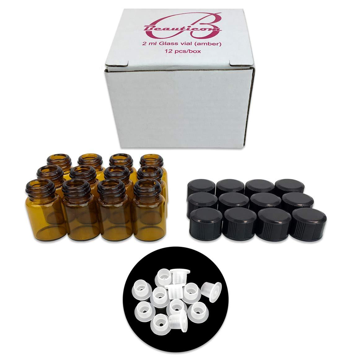 Beauticom Beauticom USA 5/8 Dram/2ML Amber Glass Vial for Lab Chemicals, Reagents, Serums, Oils and Other Liquids with Orifice Reducer and Dropper Top (Pack of 120 Pieces)