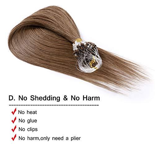 MY-LADY Loop Remy Hair Extensions Human Hair Silicone Micro Ring Beads Stick Tipped Hair Fish Line Link Hairpieces Hand Tied 1g/Strand 50 Individual Strands 50g Highlight 22 Inch #6 Light Brown