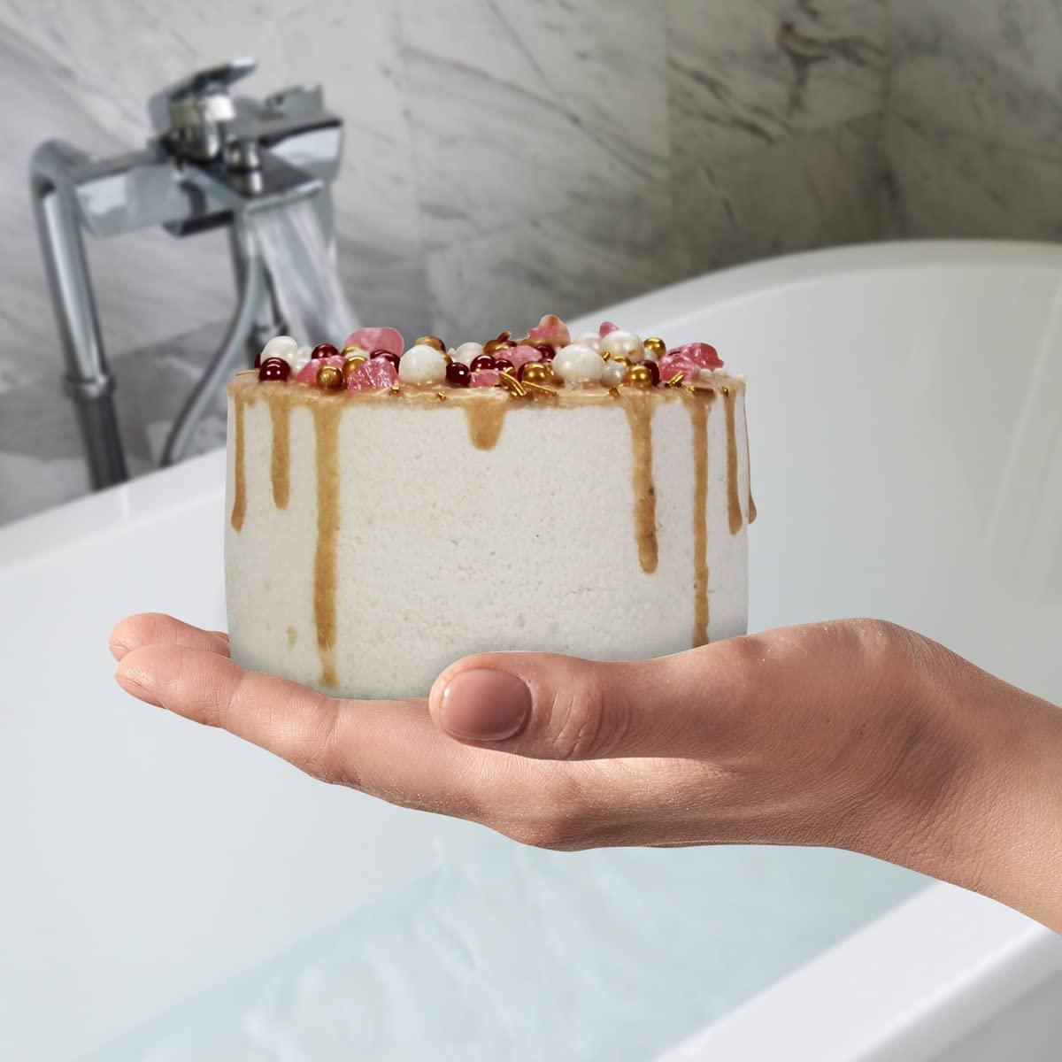 Villamonte Lane Birthday Cake Bath Bomb Gift Set 13 oz Each XXL Ultra-Moisturizing Coconut Oil, Shea, Kaolin Clay Soften Moisturize Dry Skin, Perfect for Bubble Spa Bath Handmade Birthday Gifts (Strawberry Cake)