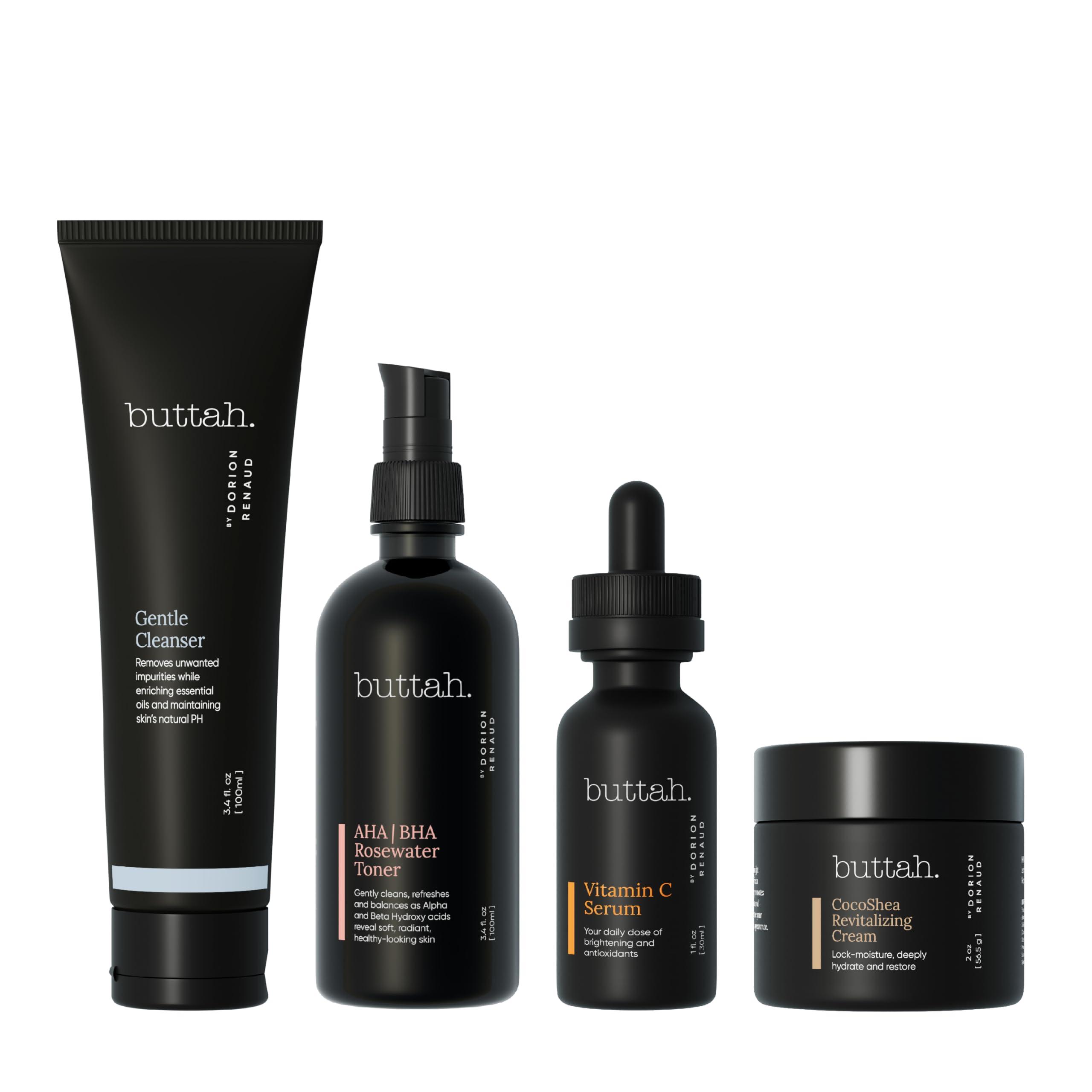 buttah. by Dorion Renaud Buttah Skin Supreme Kit for Melanin Rich Skin | CocoShea Revitalizing Cream 2 oz | Vitamin C Serum 1 oz | Cleanser 3.4 oz | Rosewater Toner 3.4 oz | Black Owned Skincare