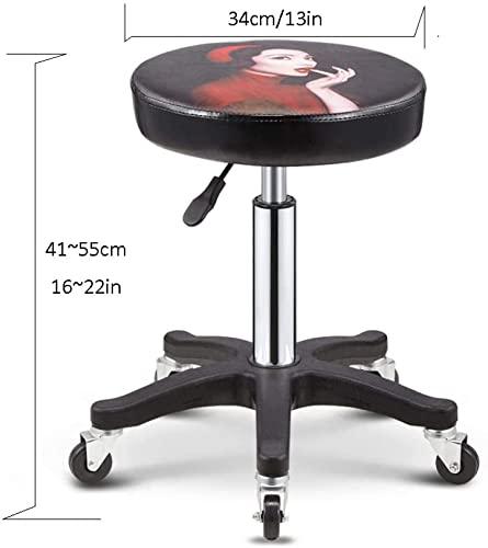 NEVRAH Swivel Bar Stool Hairdressers Cutting Stool with WheelsStool Backrest with Orange Synthetic Leather SeatAdjustable Height 43-53 cmSupported weight 160 KgAdjustable Salon Stool with Backrest for Pa
