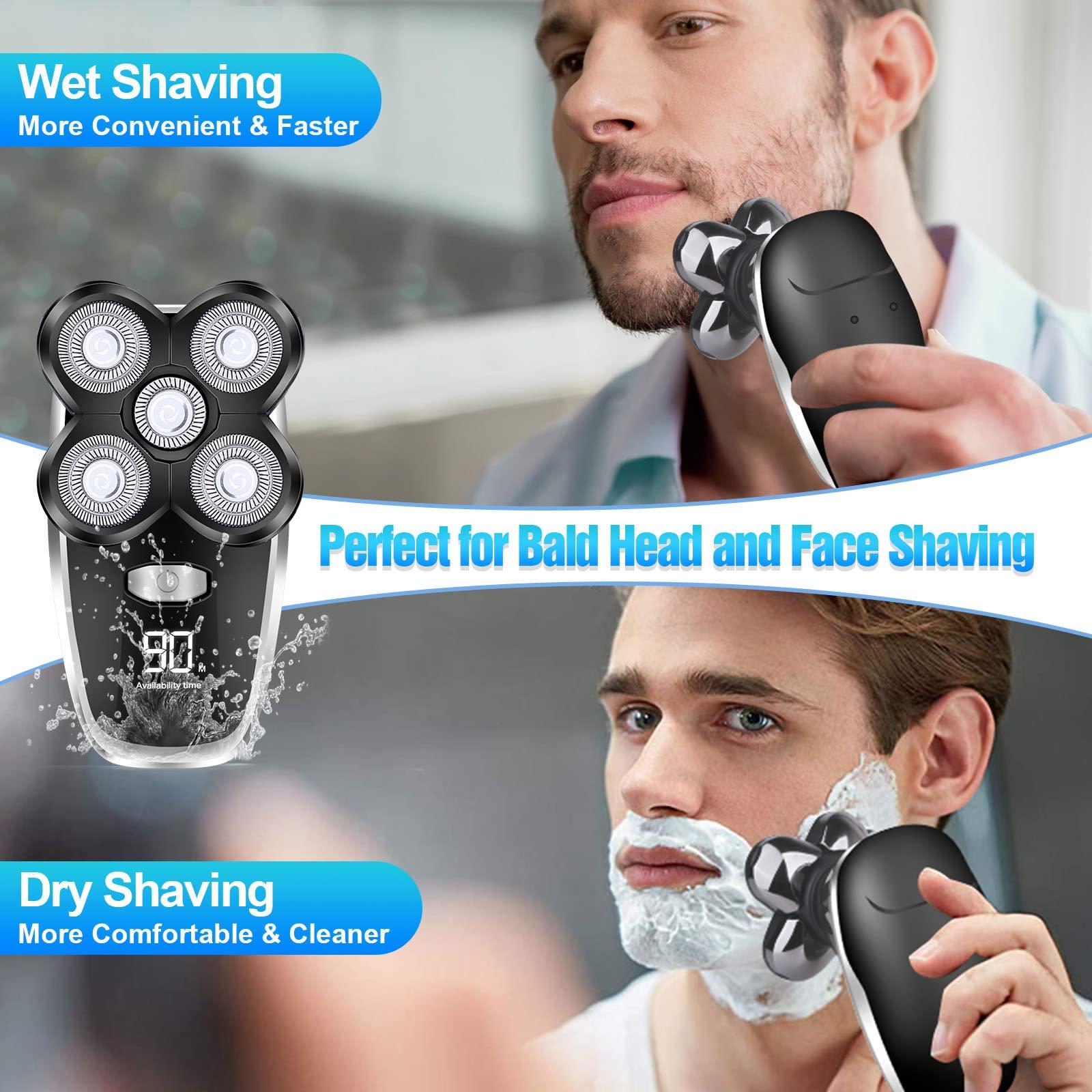 FONDFEEL FONDFEEL Head Shavers for Bald Men,Bald Shavers for Men Cordless Head Razors,5 in 1 Waterproof Wet Dry Electric Bald Head Shaver for Men Face Shaving,USB Rechargeable Rotary Shaver Facial Head Hair