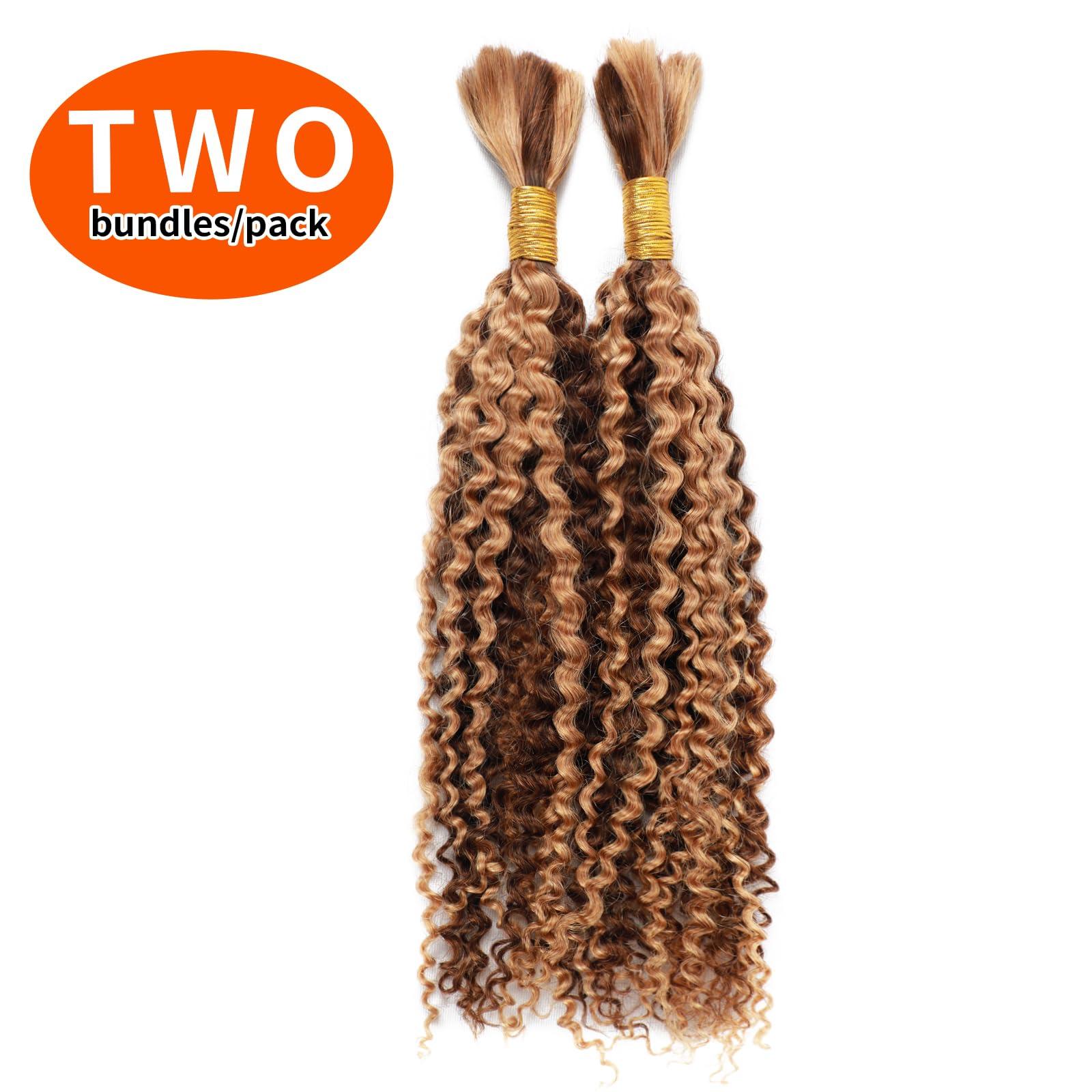LUCLUEME Bulk Human Hair For Braiding kinky curly 100% Unprocessed Brazilian Virgin Human Hair Extensions Micro Braiding Human Hair 100g with 2 bundles No Weft (16 inch, P4/27)