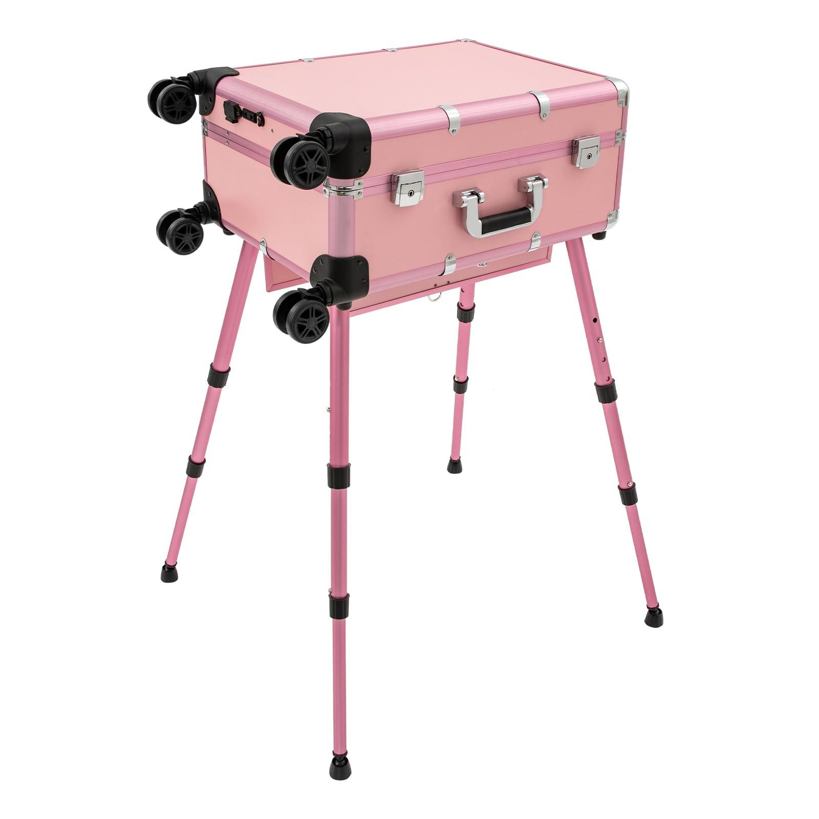 YIYIONCE YIYIONCE Trolley Makeup Train Case, Professional Makeup Case with LED Lights, Bluetooth & Wheels, Portable Rolling Makeup/Salon Station for Professional Use (Pink)| US STOCK
