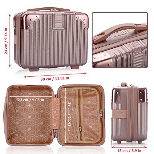 BSTKEY BSTKEY Portable Hard Shell Cosmetic Travel Case, Small Travel Hand Luggage with Elastic Band, Mini ABS Carrying Makeup Case Suitcase, Rose Gold