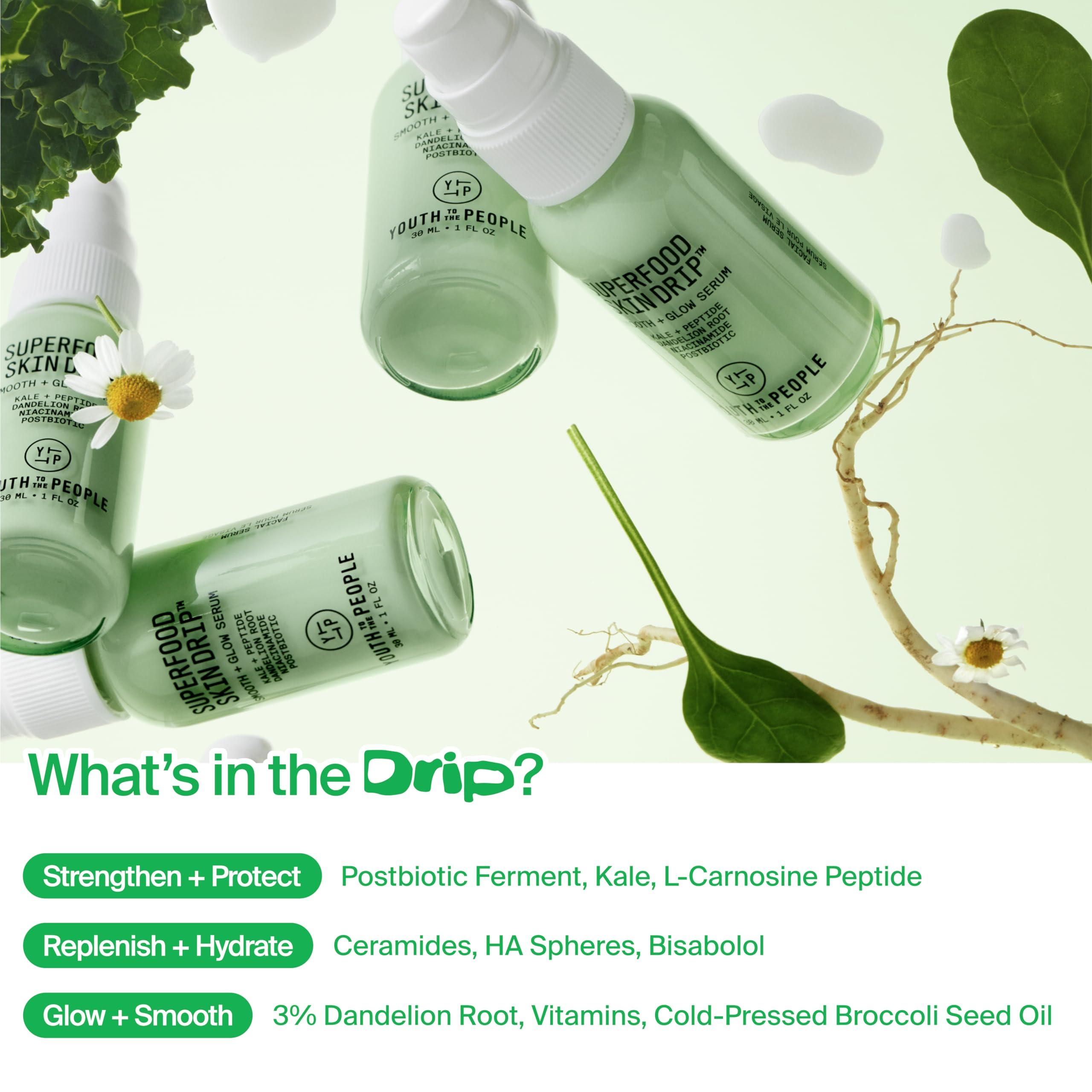 Youth To The People Youth To The People Superfood Skin Drip Face Serum (1 fl oz), Strengthens Skin Barrier + Evens Skin Tone, 5% Niacinamide, Kale, Peptides, Ceramides, Boosts Glow, Vegan