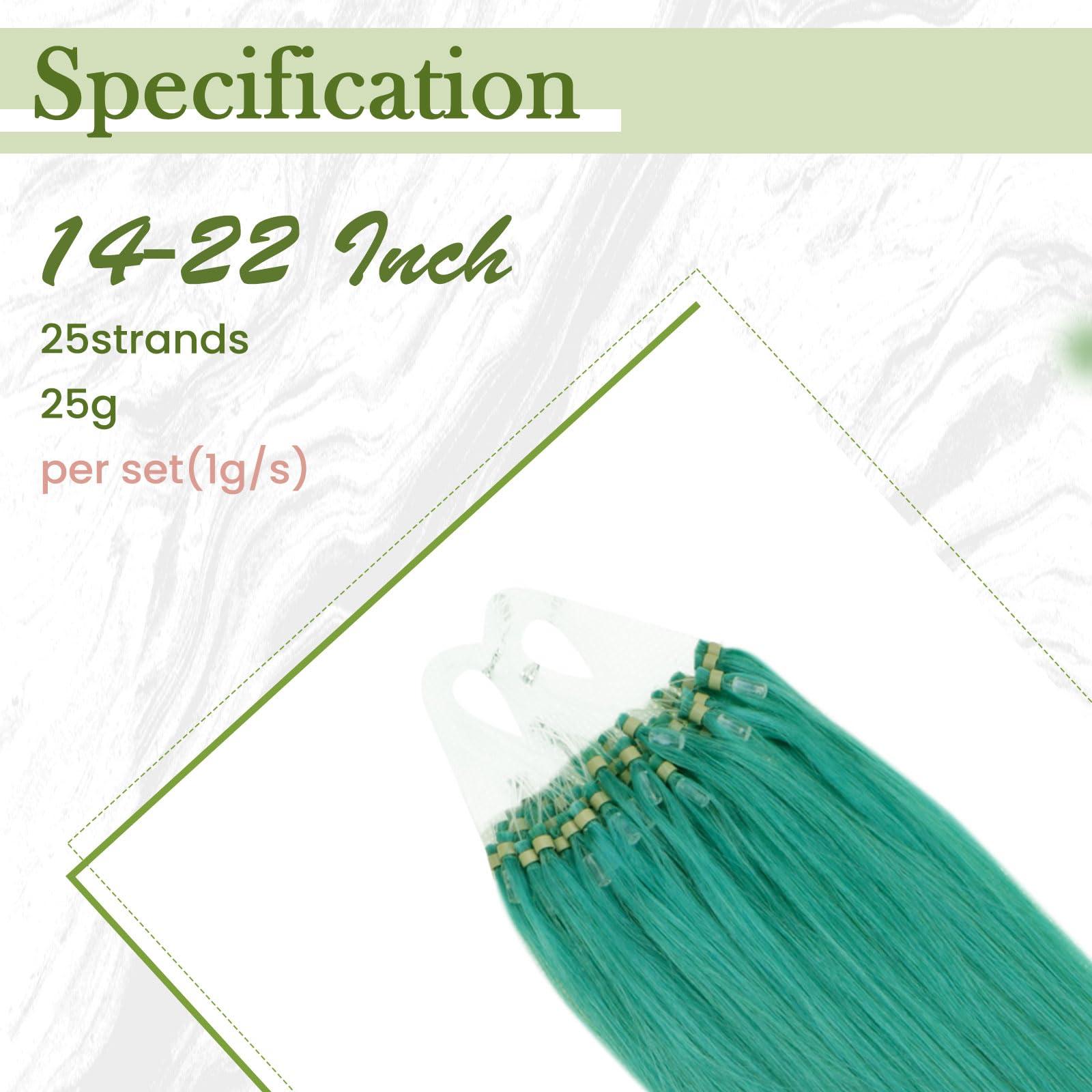 RUNATURE RUNATURE Teal Micro Link Hair Extensions Human Hair Teal Micro Hair Extensions Full Ends Micro Loop Hair Extensions Real Human Hair Natural Teal Hair Extensions Micro Link Straight 18 Inch 25g 25s