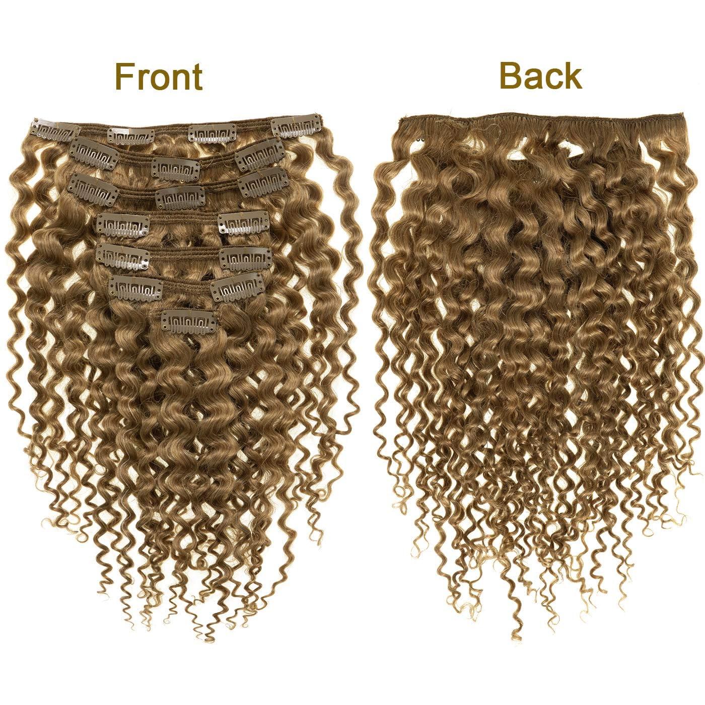 Anrosa Anrosa Clip in Human Hair Extensions Jerry Curly Full Head 3B 3C Curly Clip In Hair Extensions Strawberry Blonde Remy Human Hair Curly Hair Extensions for Black Women 18 Inch 120g 7 Pieces