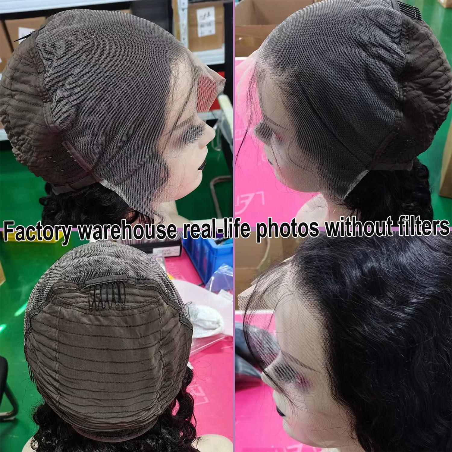 Lemoda Lemoda 210% Density 13x6 Water Wave Full Lace Frontal Virgin Human Hair Wigs Deep Wave 13x6 HD Lace Front Wigs Pre Plucked Wet and Wavy Human Hair Wig 22Inch Bouncy Curl 12A