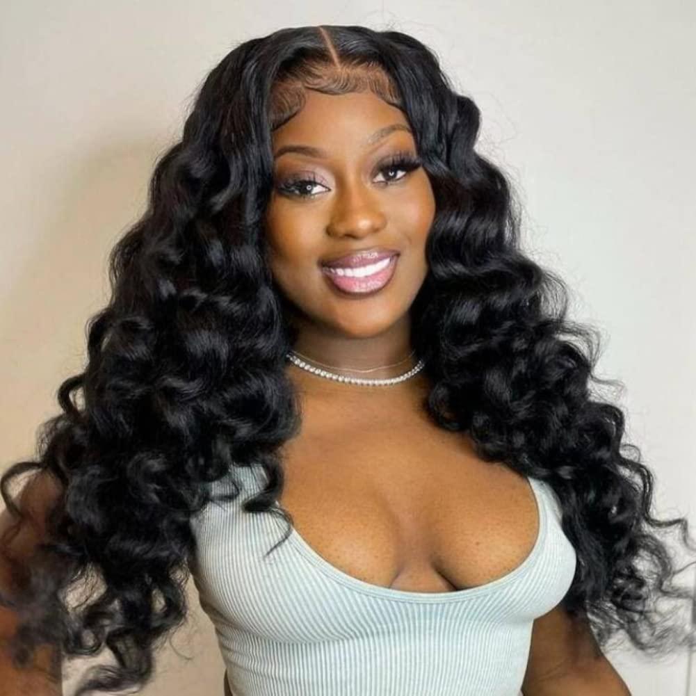 Ruma Hair Full 13x4 HD Transparent Lace Frontal Wig Loose Wave Silk Top Lace Closure Human Hair Wigs For Women Preplucked Brazilian Hair Wig Baby Hair (14inch, 4x4 Lace Closure Wig)