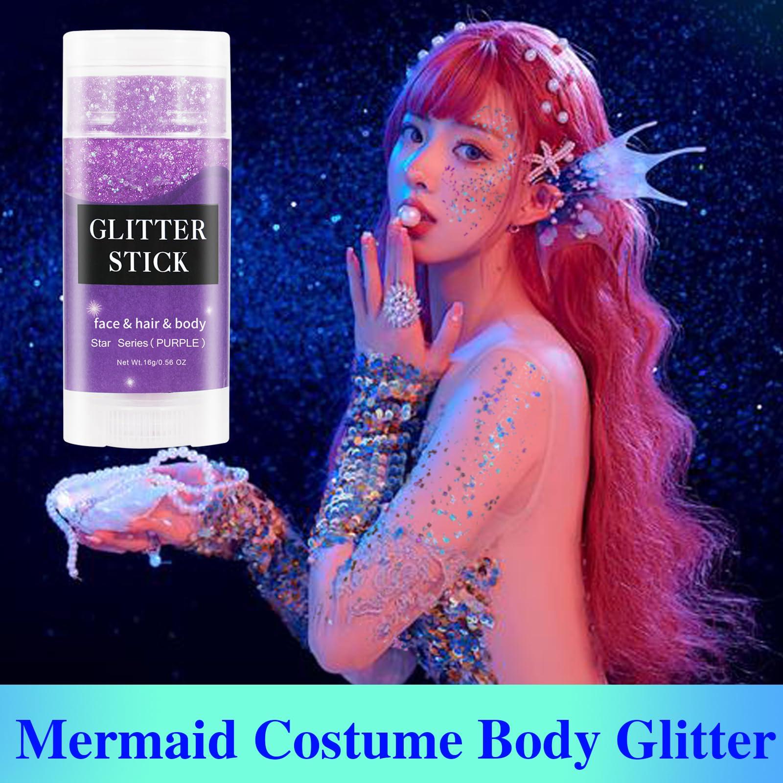 MEICOLY MEICOLY Purple Face Body Glitter Stick,Mardi Gras Outfit for Women,Mardi Gras Accessories,Waterproof Chunky Glitter Makeup for Face/Body/Hair/Eyes,Mermaid Glitter Face Paint,Body Glitter for Women