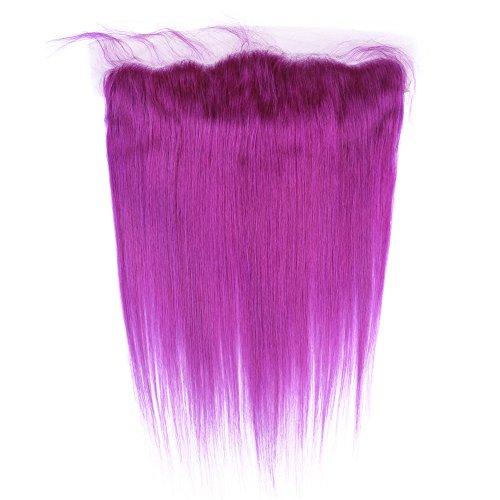 Generic New Color Purple Silky Straight Human Hair Weaves With Free Middle Three Part Frontal 13x4 Unprocessed 9A Ear To Ear Frontal With Hair Extensions 3Bundles 4Pcs/Lot (14 14 14+12 inch frontal)