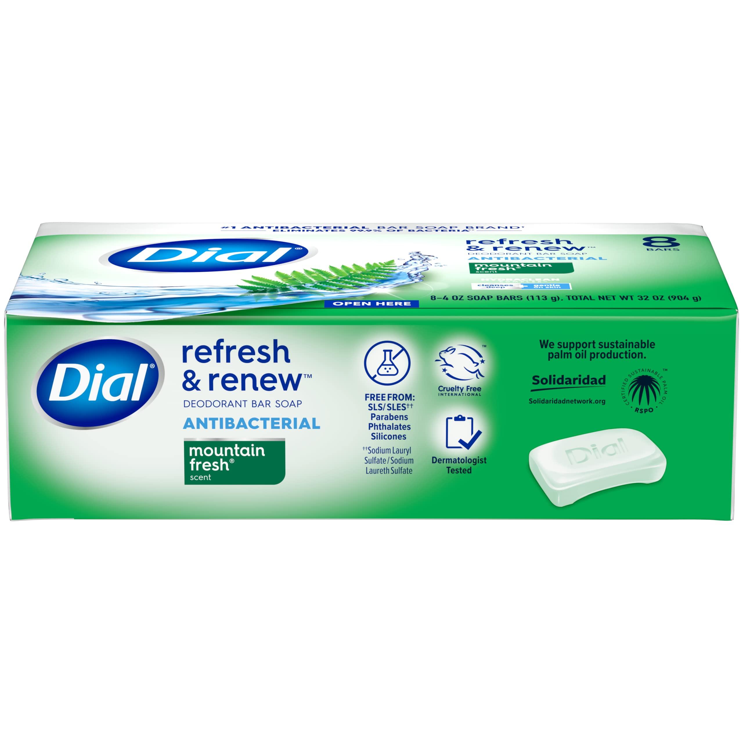 Dial Dial Antibacterial Bar Soap, Refresh & Renew, Mountain Fresh, 4 oz, 32 Bars (Pack of 3)