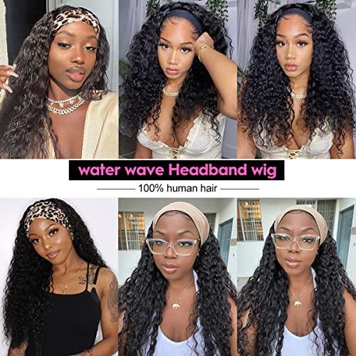ISEE ISEE Hair Headband Human Hair Wigs 180% Density Water Wave Curly None Lace Front Wigs for Black Women Glueless Deep Wave Machine Made Wigs 22Inch