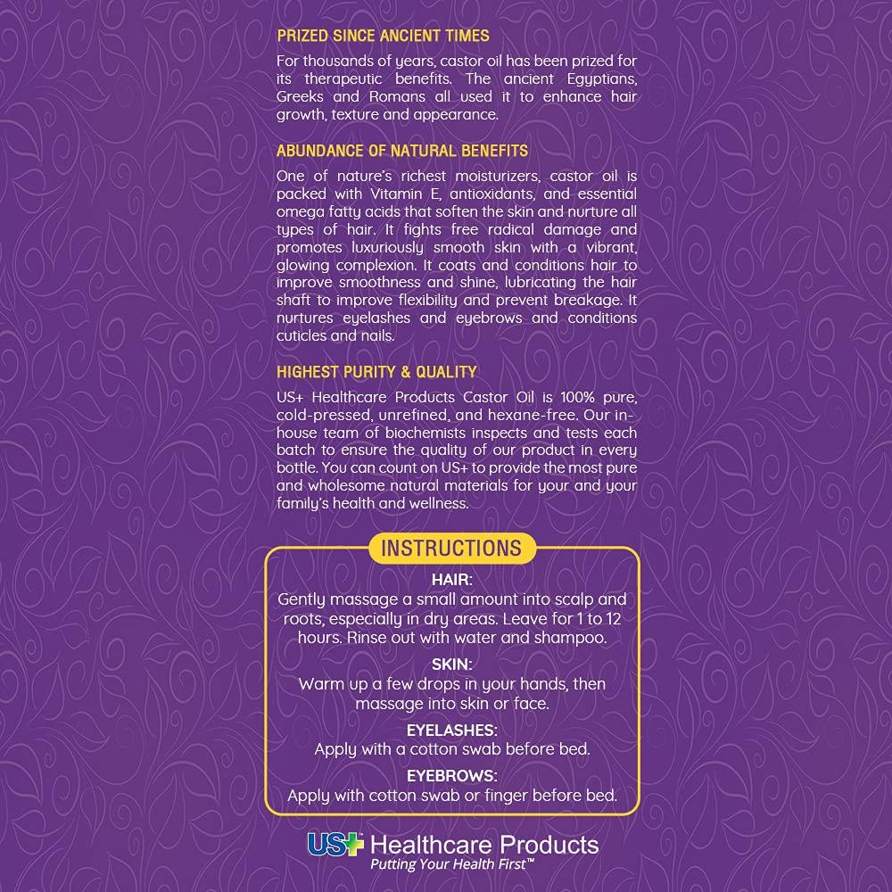 Us+ 100% Pure Castor Oil - Cold-pressed, Unrefined, Hexane-free - Premium Quality - USP Grade (1 Gallon)