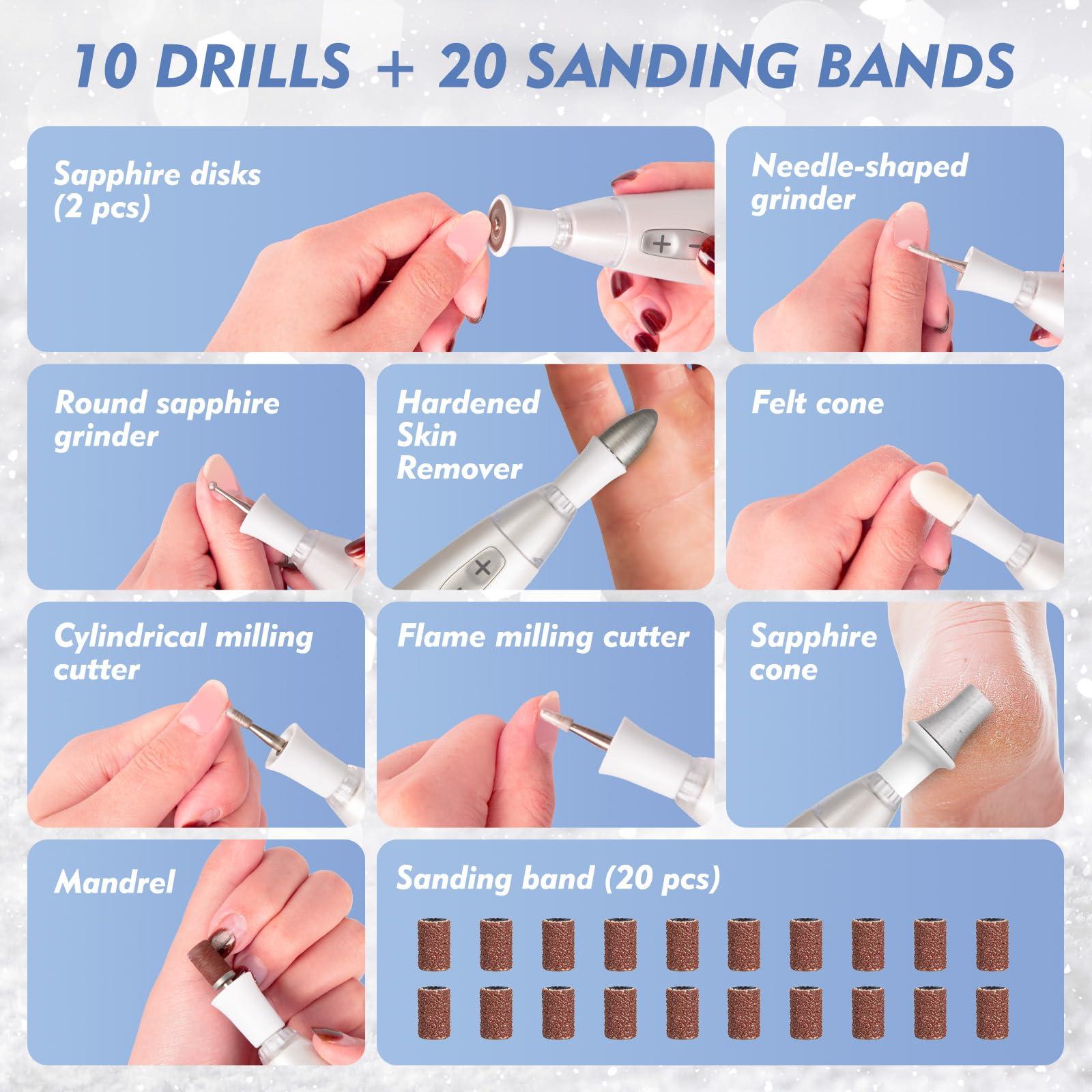 BEAUTURAL BEAUTURAL Professional Nail Drill Kit, Electric Nail File Set Machine with 10 Attachments & 20 Sanding Bands, Efile Manicure Pedicure Tools With Storage Case, LED light [Not Rechargeable and Cordless]