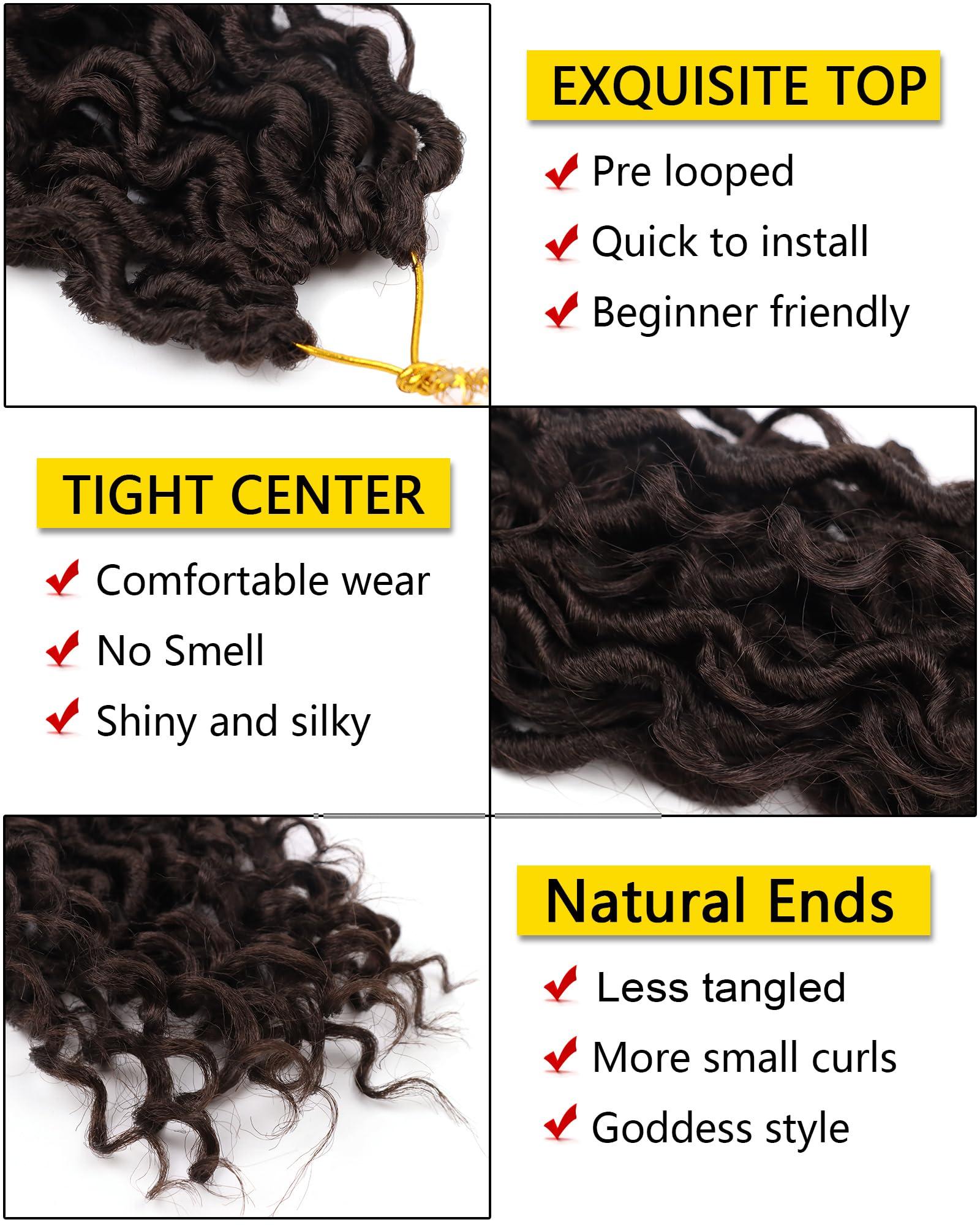 Aeagoo 8 Inch Crochet Hair Goddess Locs 7 Packs Bohemian Locs Crochet Hair with Curly Ends Pre Looped Soft Faux Locs Crochet Hair for Black Women River Locs Crohet Braids (8 Inch,4)