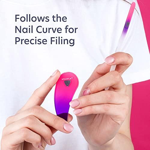 BONA FIDE BEAUTY Glass Nail File Manicure Set, Comfort Grip Ergonomic Drop Ergofile (Pink/Violet) Czech Glass with Glass Cuticle Pusher (Clear), Elegant Gift Nail Care Tools by Bonafide Beauty Genuine Czech Glass