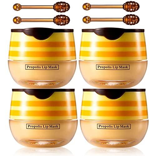 Axnzp 4 Pcs Lip Balm Honey Pot, Honey Moisturizing Lip Mask Reduces Lip Lines,Prevention Dry and Cracked Lip Scrubs Exfoliator.