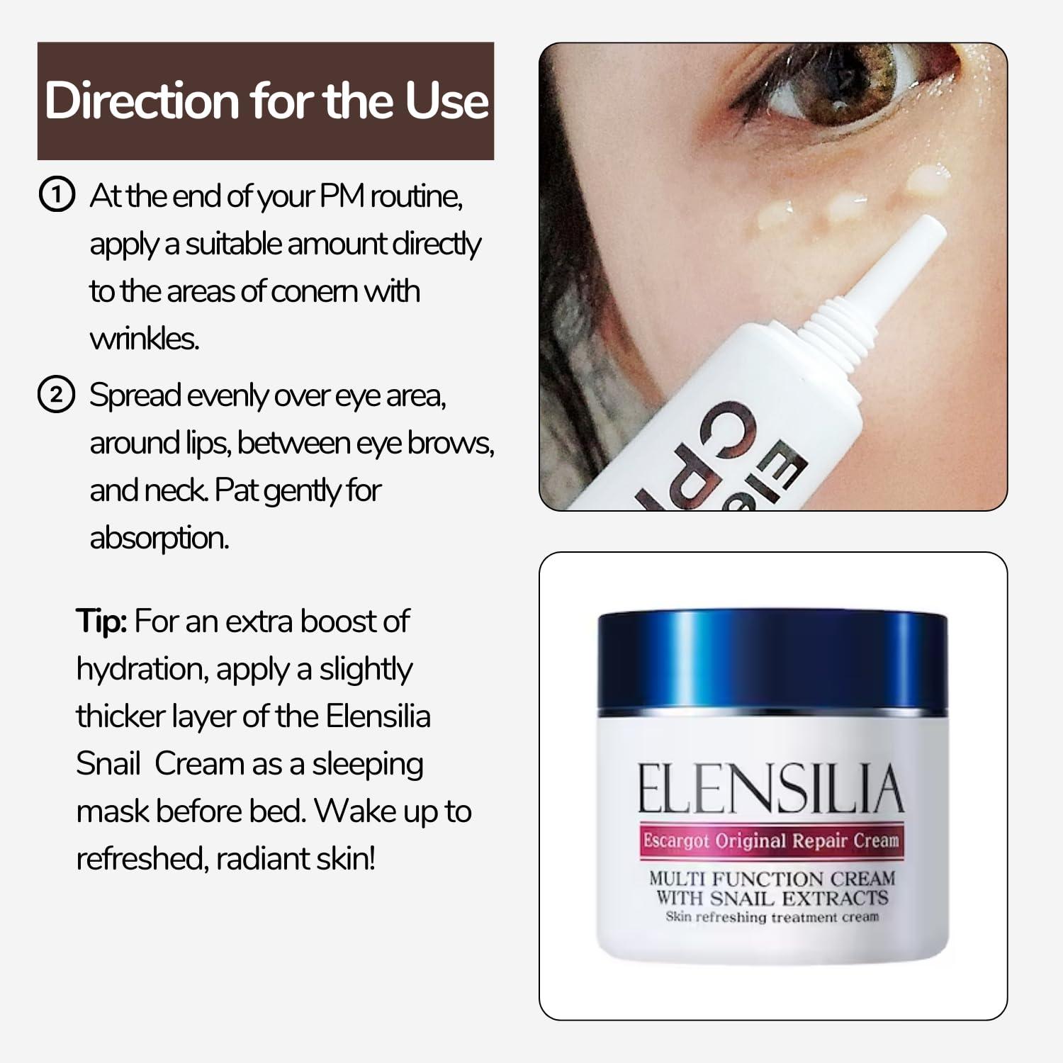 Elensilia Elensilia 80% Collagen With Gold Peptides Eye Cream - Snail Secretion Filtrate + Matrixyl 3000 + Haloxyl For Wrinkles, Dark Circles, Moisturizer - Korean Skin Care, 0.7 fl.oz
