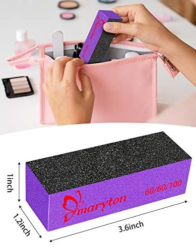 MARYTON Maryton Nail Buffer Sanding Block Polisher Buffing File 60/100 Grit for Acrylic Nail Art Kit Manicure Tools 10 PCS (Black Purple)