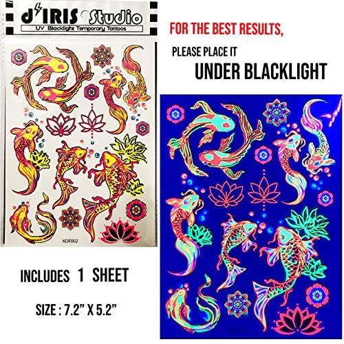 Blacklight Glow Party Temporary Tattoo1 Sheet Yin and Yang Koi Fish