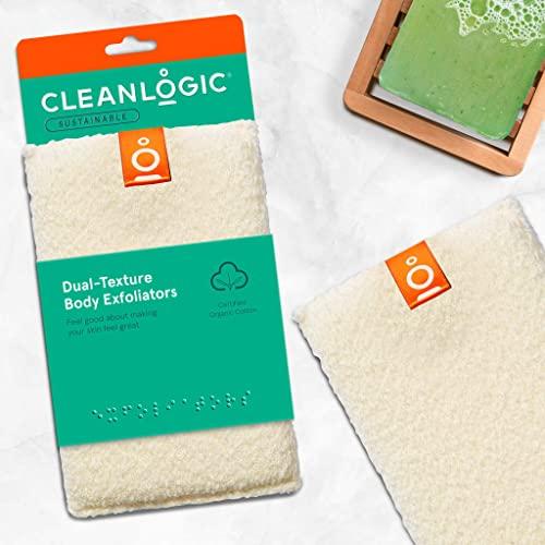 Cleanlogic Cleanlogic Sustainable Home Spa Gift for Women, Exfoliating Skin Care Set with Body Scrubber, Bath Pouf, Exfoliator Gloves & Stretch Cloth, Organic Cotton, 4 Count
