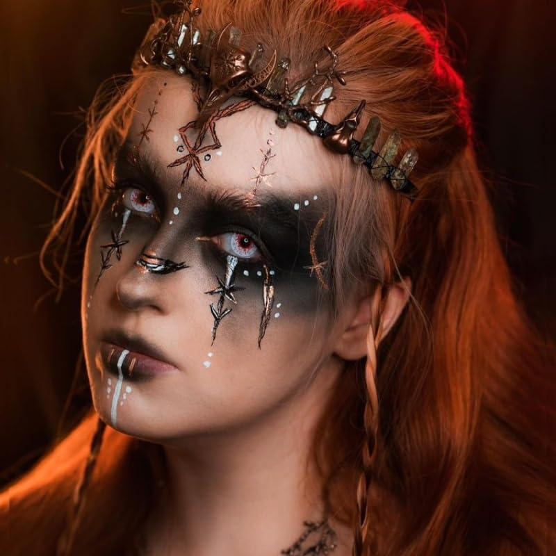 CoTeeZa CoTeeZa Green Fairy Crystal Crown - Handmade Raw Quartz Tiara with Bronze Crow Branch Moon Elf Headpiece Fantasy Forest Witch Crown Wedding Renaissance Halloween Cosplay Woodland Headband