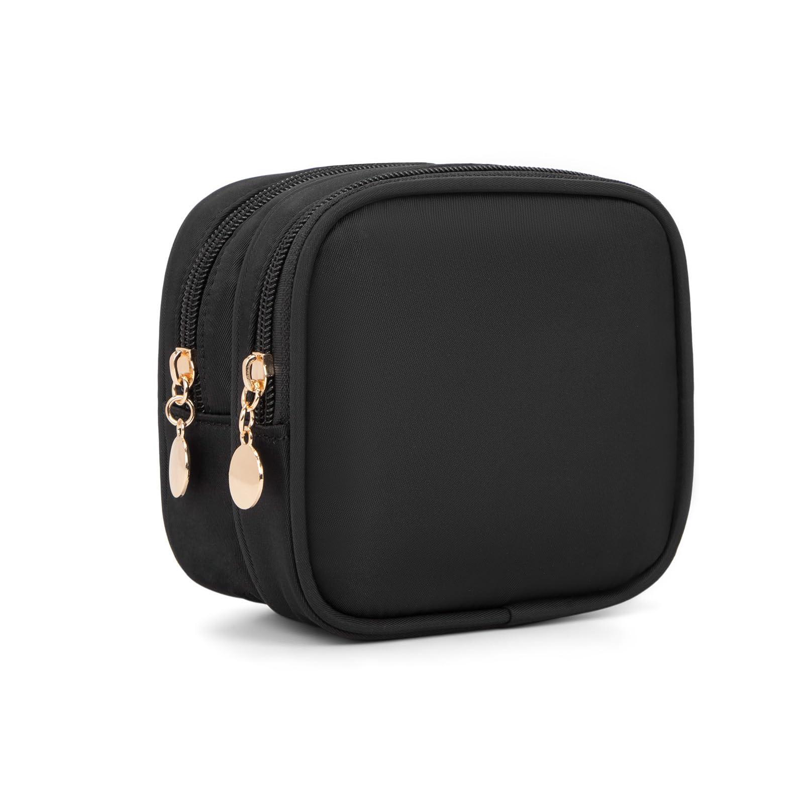 XIAOLER XIAOLER Small Makeup Pouch, Double Zipper Cosmetic Bag, Travel Makeup Bag, Cute Makeup Bag for Purse, Mini Toiletry Bag (Black)