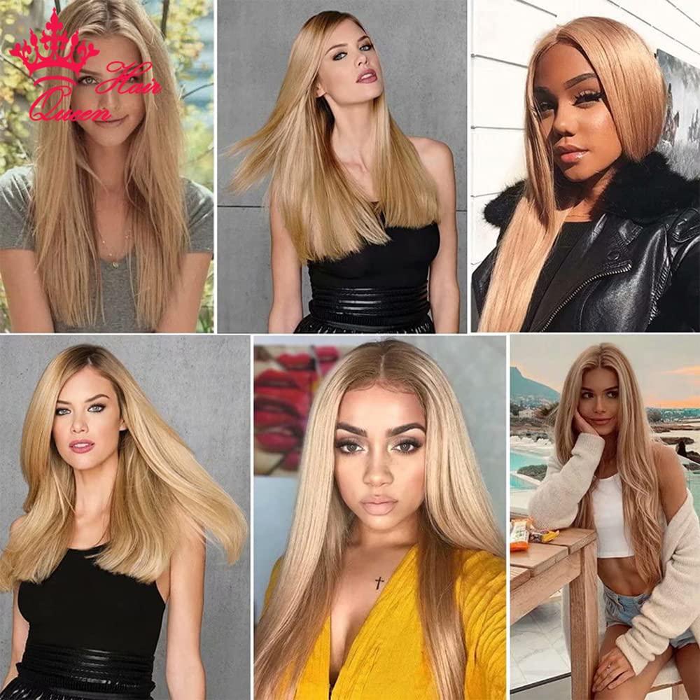 Queen Hair Queen Hair Products Mink Brazilian Hair Weave Bundles Hair Extension Honey Blonde Straight Color #27 Honey Blonde Hair Bundles (12 14 16 18inch)
